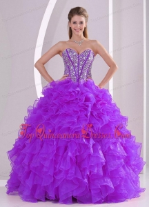 2014 Sweetheart Luxurious Quinceanera Dress with Ruffles and Beaded Decorate