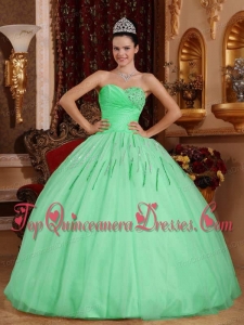 Apple Green Ball Gown Sweetheart Floor-length Tulle Beading Quinceanera Dress