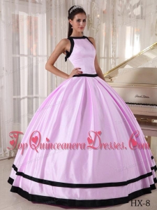 Ball Gown Bateau Floor-length Satin Quinceanera Dress in Baby Pink and Black