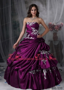 Ball Gown Strapless Floor-length Taffeta Appliques Quinceanera Dress