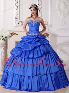Blue Ball Gown Sweetheart Floor-length Taffeta Beading and Ruch Detachable Quinceanera Dress