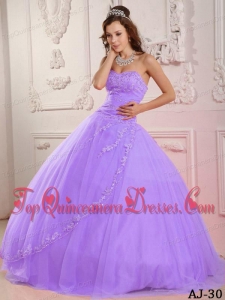 Classical Ball Gown Sweetheart Floor-length Tulle Appliques Lavender Quinceanera Dress