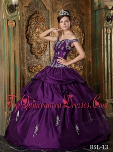 Eggplant Purple Ball Gown Off The Shoulder Floor-length Taffeta Appliques Quinceanera Dress