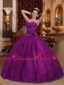 Eggplant Purple Ball Gown Sweetheart Floor-length Tulle Beading Quinceanera Dress