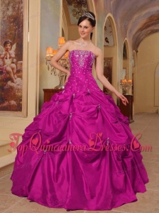 Fuchsia Ball Gown Strapless Floor-length Taffeta Beading and Embroidery Quinceanera Dress