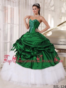 Green and White Ball Gown Sweetheart Appliques Quinceanera Dress