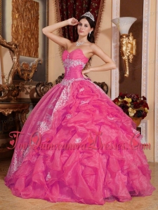 Hot Pink Ball Gown Sweetheart Floor-length Organza Beading Quinceanera Dress