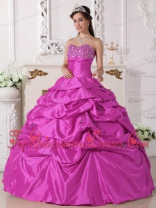 Hot Pink Ball Gown Sweetheart Floor-length Taffeta Beading Quinceanera Dress