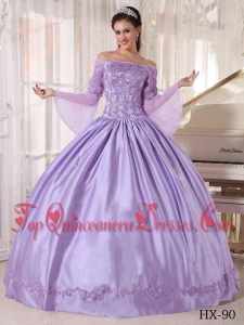 Lavender Ball Gown Off The Shoulder Floor-length Taffeta and Organza Appliques Quinceanera Dress