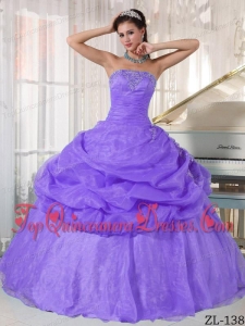 Lavender Ball Gown Strapless Floor-length Organza Appliques Quinceanera Dress