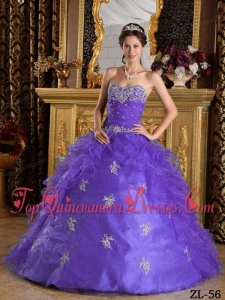 Lavender Ball Gown Sweetheart Floor-length Ruffles Organza Quinceanera Dress