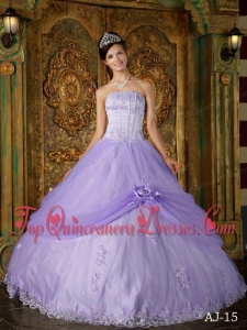 Lilac Ball Gown Strapless Floor-length Appliques Tulle Quinceanera Dress