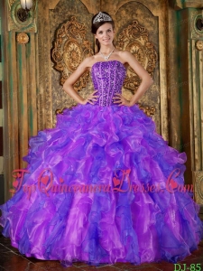 Multi-Color Ball Gown Strapless Floor-length Organza Beading and Ruffles Quinceanera Dress