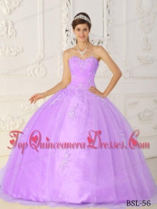 Purple Ball Gown Sweetheart Floor-length Taffeta and Organza Appliques Quinceanera Dress