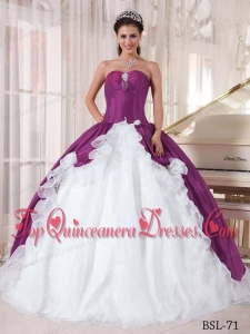 Purple and White Ball Gown Sweetheart Organza and Taffeta Beading Quinceanera Dress