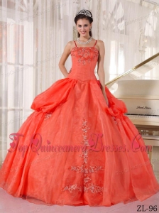 Rust Red Ball Gown Spaghetti Straps Floor-length Taffeta and Organza Appliques Quinceanera Dress