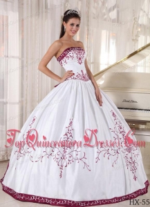 Strapless Floor-length Embroidery Quinceanera Dress in White and Wine Red