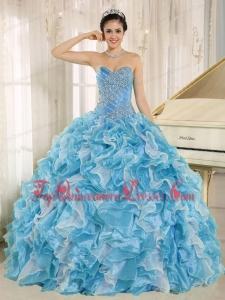 Teal Beaded Bodice and Ruffles Custom Made For 2013 Quinceanera Dress