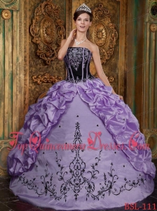 Lavender Ball Gown Strapless Floor-length Embroidery Taffeta Quinceanera Dress