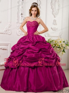 Hot Pink Ball Gown Sweetheart Floor-length Tafftea Appliques Quinceanera Dress