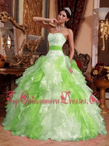 Multi-colored Ball Gown Sweetheart Floor-length Organza Beading and Ruch Quinceanera Dress