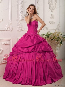 New Style Exclusive Ball Gown Sweetheart Floor-length Beading Taffeta Hot Pink Quinceanera Dress