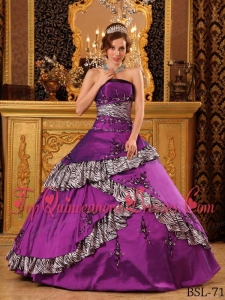 New Style Purple Ball Gown Strapless Floor-length Taffeta Embroidery Quinceanera Dress