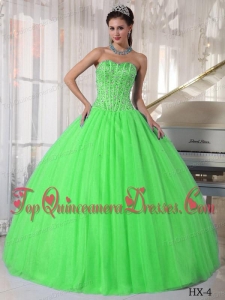 Spring Green Ball Gown Sweetheart Floor-length Tulle Beading Quinceanera Dress