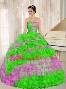 Stylish Multi-color 2013 Quinceanera Dress Ruffles With Appliques Sweetheart