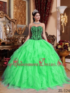 Sweetheart Embroidery with Beading Quinceanera Dress in Spring Green and Black