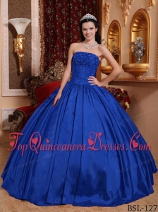 New Style Blue Ball Gown Strapless Floor-length Taffeta Beading Quinceanera Dress