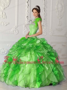 New Style Green Ball Gown Strapless Floor-length Satin and Organza Beading Quinceanera Dress