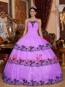 New Style Lavender Ball Gown Strapless Floor-length Organza Lace Appliques Quinceanera Dress