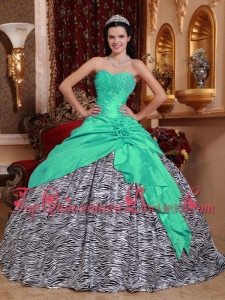 Popular Apple Green Ball Gown Sweetheart Floor-length Taffeta and Zebra Beading Quinceanera Dress