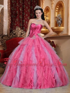 Popular Coral Red Ball Gown Sweetheart Floor-length Tulle Beading Quinceanera Dress