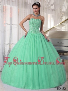 Apple Green Ball Gown Sweetheart Floor-length Tulle Beading Fashionable Quinceanera Dress