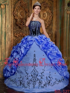 Blue Ball Gown Strapless Floor-length Embroidery Taffeta Fashionable Quinceanera Dress