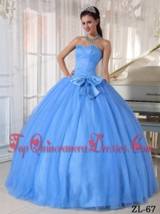 Blue Ball Gown Sweetheart Floor-length Tulle Beading and Bowknot Fashionable Quinceanera Dress