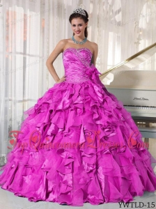 Hot Pink Ball Gown Sweetheart Floor-length Organza Beading Fashionable Quinceanera Dress