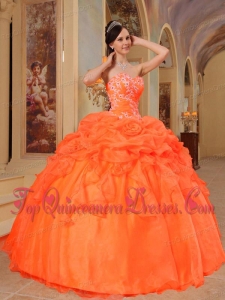 Orange Red Ball Gown Sweetheart Floor-length Taffeta and Organza Appliques Fashionable Quinceanera Dress