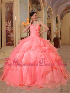 Watermelon Ball Gown Sweetheart Floor-length Organza Beading Fashionable Quinceanera Dress