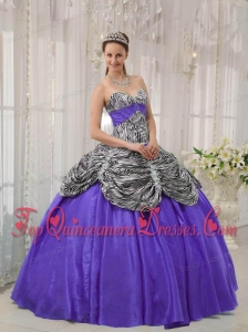 Purple Ball Gown Sweetheart Floor-length Taffeta and Zebra or Leopard Ruffles Fashionable Quinceanera Dress