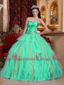 Apple Green Ball Gown Sweetheart Floor-length Tulle Beading Fashionable Quinceanera Dress