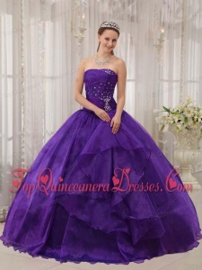 Eggplant Purple Ball Gown Strapless Floor-length Organza Beading Fashionable Quinceanera Dress