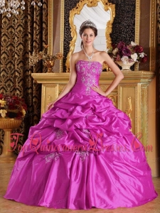 Fuchsia Ball Gown Strapless Floor-length Pick-ups Taffeta Unique Quinceanera Dress