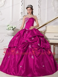 Fuchsia Ball Gown Sweetheart Floor-length Taffeta Beading Fashionable Quinceanera Dress