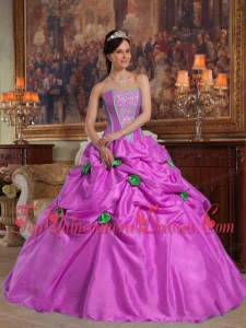 Lavender Ball Gown Strapless Floor-length Taffeta Beading and 3D Flower Unique Quinceanera Dress