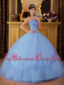 Lilac Ball Gown Sweetheart Floor-length Tulle Appliques Puffy Sweet 16 Gowns