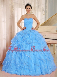 Pretty 2013 Ruffles and Beaded For Aqua Blue Quinceanera Dress Custom Made