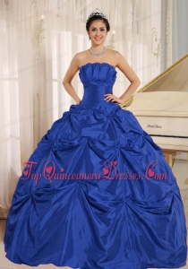 Pretty Blue Ball Gown Quinceanera Dress With Pick-ups For Custom Made Taffeta